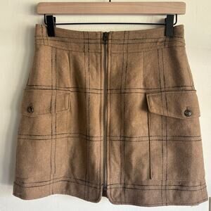 Madewell Wool Blend Tan Windowpane Plaid Mini Skirt Size 4 Light Academia Preppy
